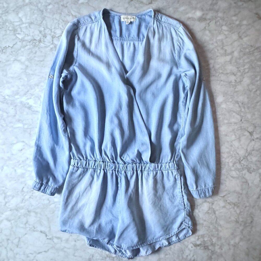 Anthropologie Cloth & Stone Womens Chambray Romper Size M Blue